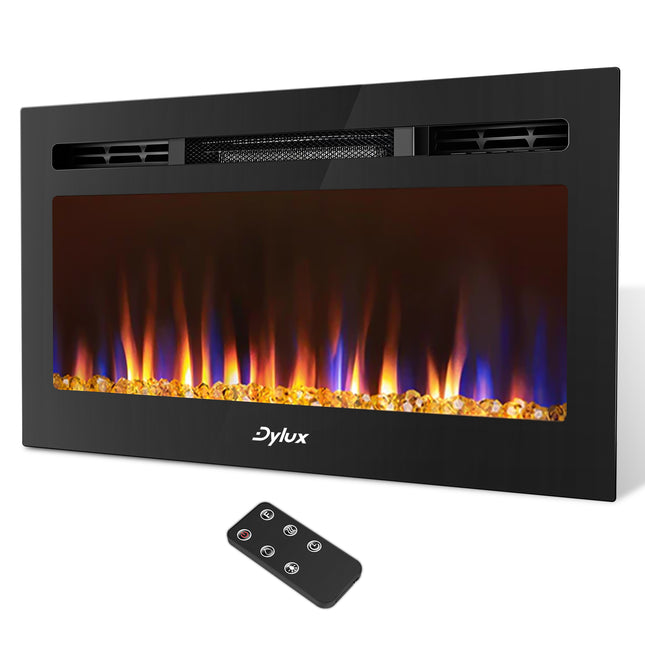 Dylux 30-Inch RV Built-In Electric Fireplace - Crystal - Remote Control, Safety Cut-Off