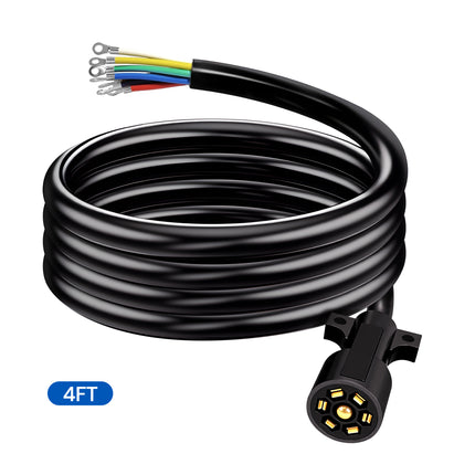 Dylux Heavy-Duty 7-Way Inline Trailer Cord with Terminal Rings  |  SAE Trailer Wiring Harness (3FT, 4FT, 5FT, 6FT, 7FT, 8FT)