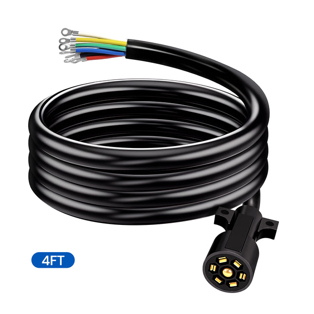 Dylux Heavy-Duty 7-Way Inline Trailer Cord with Terminal Rings  |  SAE Trailer Wiring Harness (3FT, 4FT, 5FT, 6FT, 7FT, 8FT)