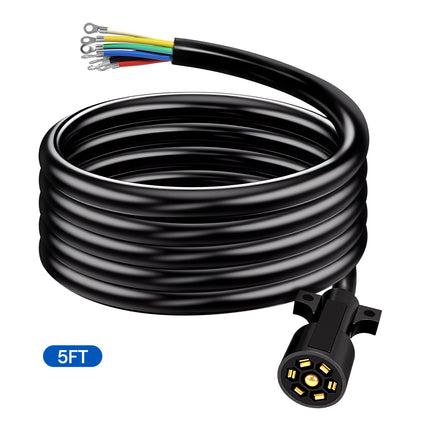 Dylux Heavy-Duty 7-Way Inline Trailer Cord with Terminal Rings  |  SAE Trailer Wiring Harness (3FT, 4FT, 5FT, 6FT, 7FT, 8FT)