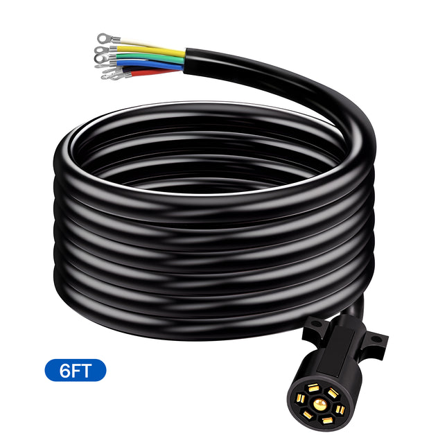 Dylux Heavy-Duty 7-Way Inline Trailer Cord with Terminal Rings  |  SAE Trailer Wiring Harness (3FT, 4FT, 5FT, 6FT, 7FT, 8FT)