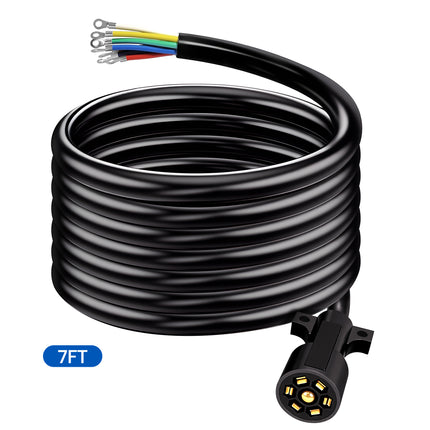 Dylux Heavy-Duty 7-Way Inline Trailer Cord with Terminal Rings  |  SAE Trailer Wiring Harness (3FT, 4FT, 5FT, 6FT, 7FT, 8FT)
