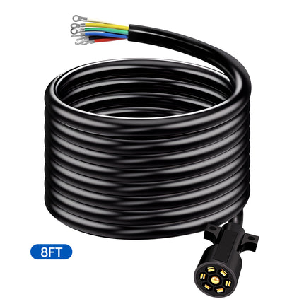 Dylux Heavy-Duty 7-Way Inline Trailer Cord with Terminal Rings  |  SAE Trailer Wiring Harness (3FT, 4FT, 5FT, 6FT, 7FT, 8FT)