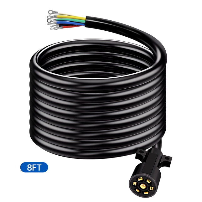 Dylux Heavy-Duty 7-Way Inline Trailer Cord with Terminal Rings  |  SAE Trailer Wiring Harness (3FT, 4FT, 5FT, 6FT, 7FT, 8FT)
