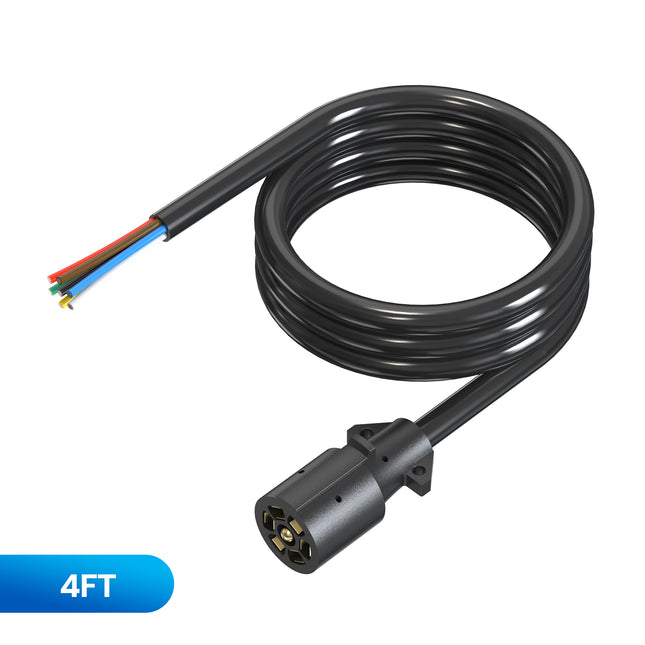 Dylux Heavy-Duty 7-Way Inline Trailer Cord – Bare Wire End (3FT, 4FT, 5FT, 6FT, 7FT, 8FT)