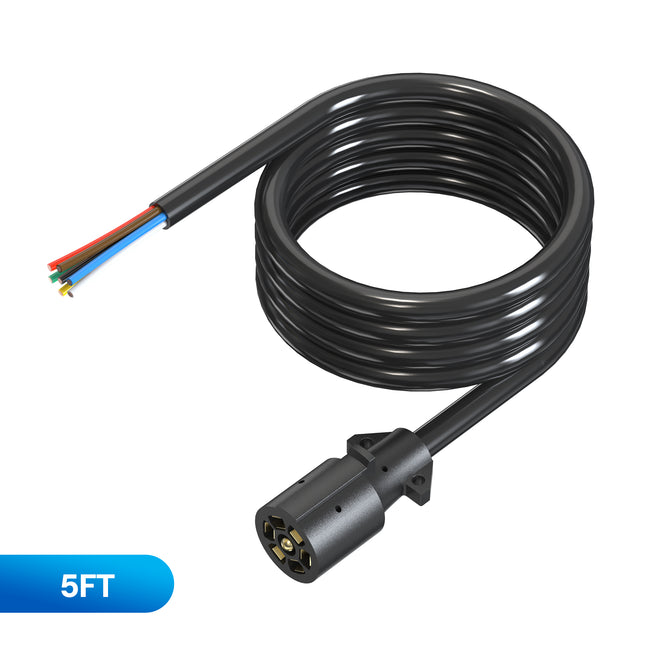 Dylux Heavy-Duty 7-Way Inline Trailer Cord – Bare Wire End (3FT, 4FT, 5FT, 6FT, 7FT, 8FT)