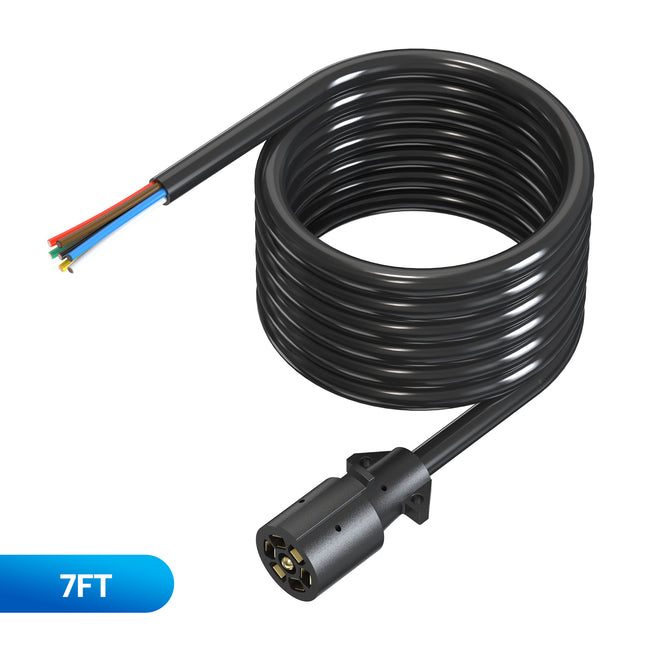 Dylux Heavy-Duty 7-Way Inline Trailer Cord – Bare Wire End (3FT, 4FT, 5FT, 6FT, 7FT, 8FT)