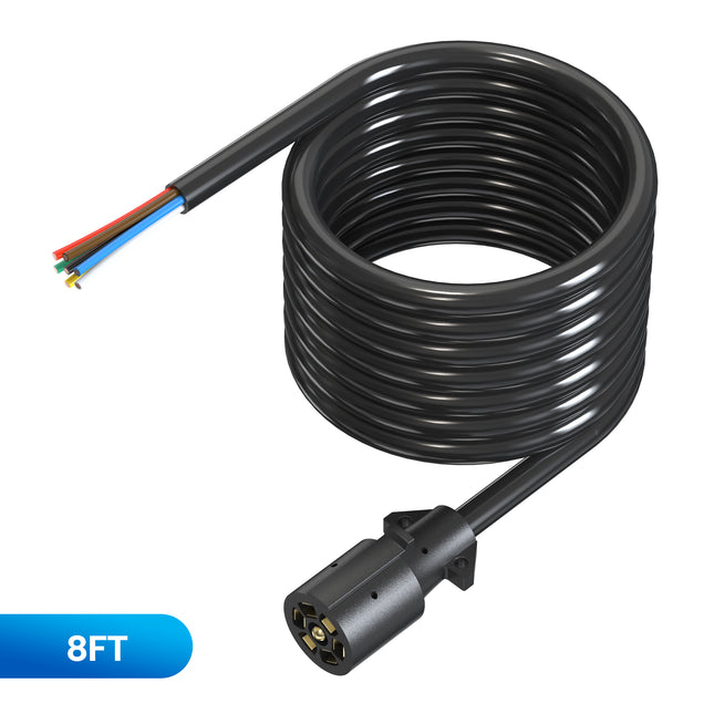 Dylux Heavy-Duty 7-Way Inline Trailer Cord – Bare Wire End (3FT, 4FT, 5FT, 6FT, 7FT, 8FT)