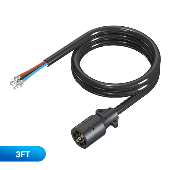 Dylux Heavy-Duty 7-Way Inline Trailer Cord with Terminal Rings  |  SAE Trailer Wiring Harness (3FT, 4FT, 5FT, 6FT, 7FT, 8FT)