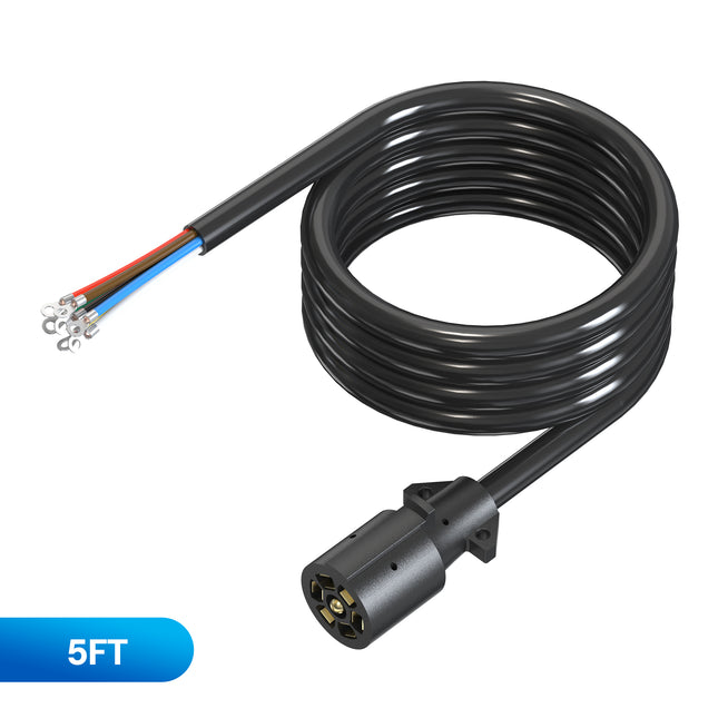 Dylux Heavy-Duty 7-Way Inline Trailer Cord with Terminal Rings  |  SAE Trailer Wiring Harness (3FT, 4FT, 5FT, 6FT, 7FT, 8FT)