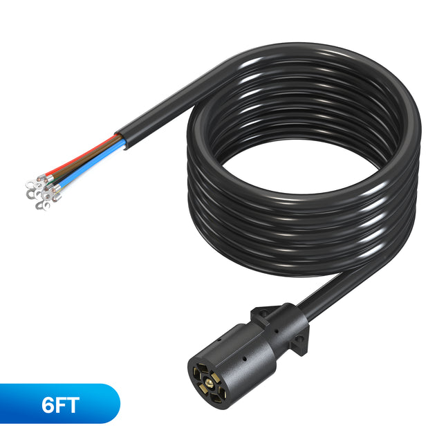 Dylux Heavy-Duty 7-Way Inline Trailer Cord with Terminal Rings  |  SAE Trailer Wiring Harness (3FT, 4FT, 5FT, 6FT, 7FT, 8FT)