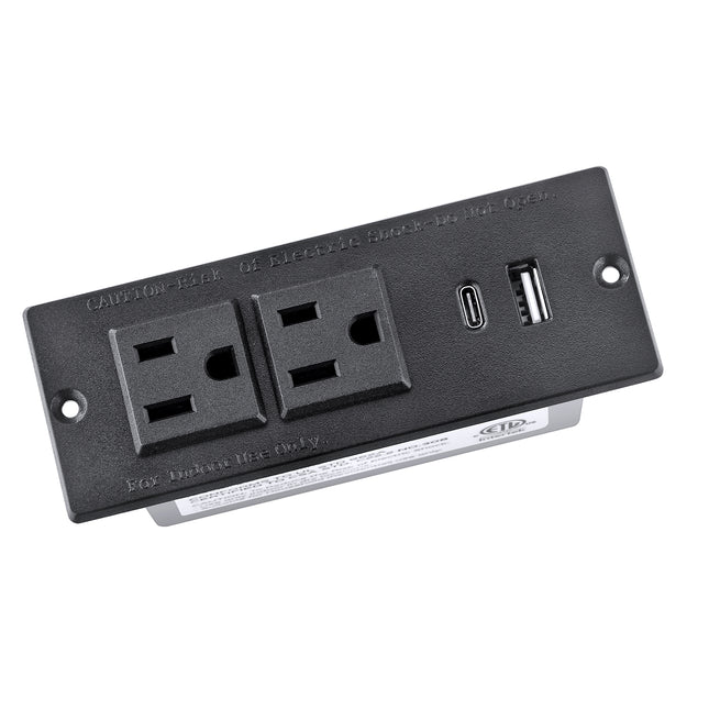 Dylux Recessed Power Strip with 1 USB-C, 1 USB-A, 2 Outlets & 6ft Flat Plug Cable | UL Certified
