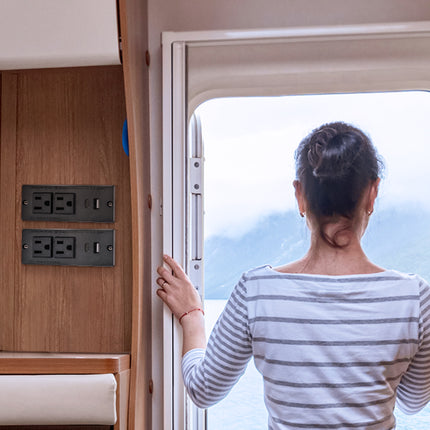 Dylux Recessed Power Strip with 1 USB-C, 1 USB-A, 2 Outlets & 6ft Flat Plug Cable | UL Certified