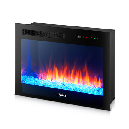 Dylux 26" RV Electric Fireplace – 1500W Heater, Adjustable Flame, Wall-Mount/Recessed, Crystal Base