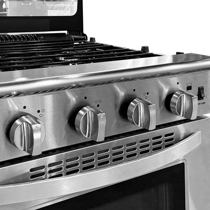 Dylux Compact 23" LP Gas Range for RVs – 3-Burner Cooktop with 3.25 cu. ft. Convection Oven