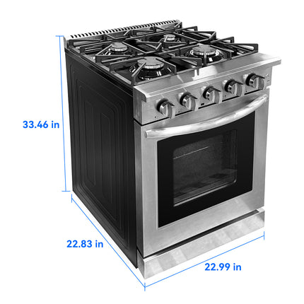 Dylux 24" LP Gas Range for RVs – 4-Burner Cooktop with 3.73 cu. ft. Convection Oven & Storage Drawer