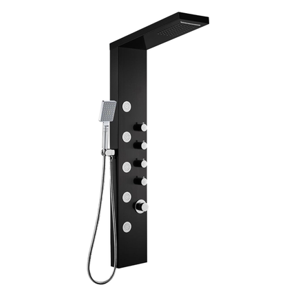 Dylux 4-in-1 Home Shower Panel System with Rainfall & Waterfall Head, 5 Body Jets, and 3-Function Handheld