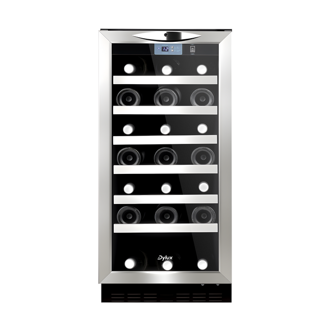 Dylux 15" Wine Cooler – 3.13 Cu. ft., 25-Bottle Capacity, Reversible Door with Lock, Quiet LG Compressor, Built-in or Freestanding