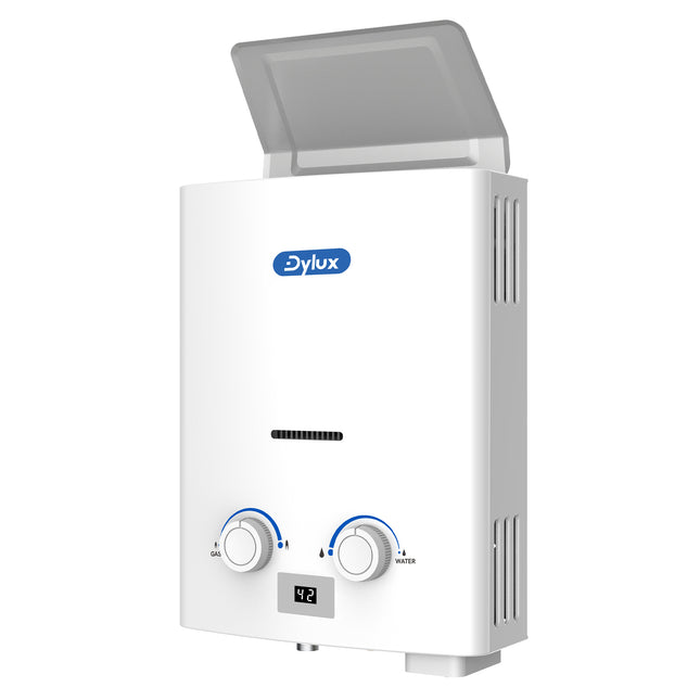 Dylux Portable Propane Tankless Water Heater – 1.45 GPM, 38,000 BTU/h, Vent-Free, Low Pressure Start for RVs & Cabin