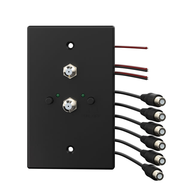 Dylux Wall-Mount TV & FM/AM Signal Distributor – 4 TV Outputs, 1 FM & AM Radio Output, Dual Input Switch, Built-in 12V Power