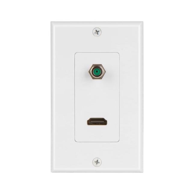 Dylux 2-Port Decora Wall Plate – HDMI 2.0 (5.12in Cable) + F81 3GHz Coax Adapter