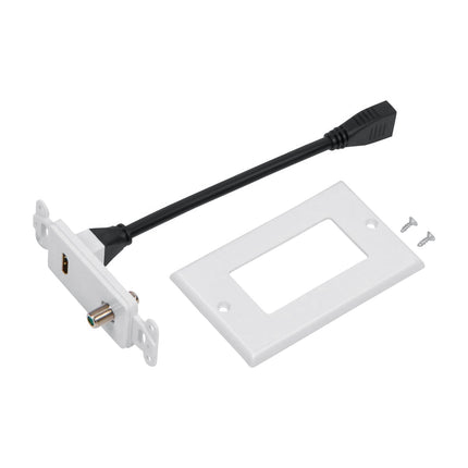 Dylux 2-Port Decora Wall Plate – HDMI 2.0 (5.12in Cable) + F81 3GHz Coax Adapter