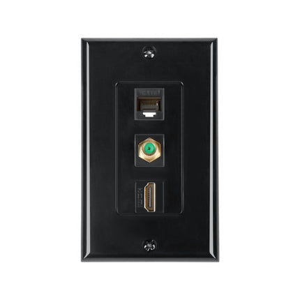 Dylux 3-Port Wall Plate – HDMI Coupler + Cat6 Jack + F81 Coax (3GHz, Gold-Plated)