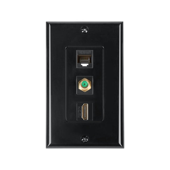 Dylux 3-Port Wall Plate – HDMI Coupler + Cat6 Jack + F81 Coax (3GHz, Gold-Plated)