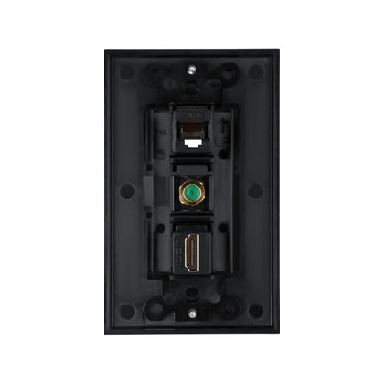 Dylux 3-Port Wall Plate – HDMI Coupler + Cat6 Jack + F81 Coax (3GHz, Gold-Plated)