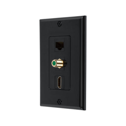 Dylux 3-Port Wall Plate – HDMI Coupler + Cat6 Jack + F81 Coax (3GHz, Gold-Plated)