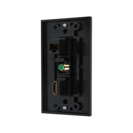 Dylux 3-Port Wall Plate – HDMI Coupler + Cat6 Jack + F81 Coax (3GHz, Gold-Plated)