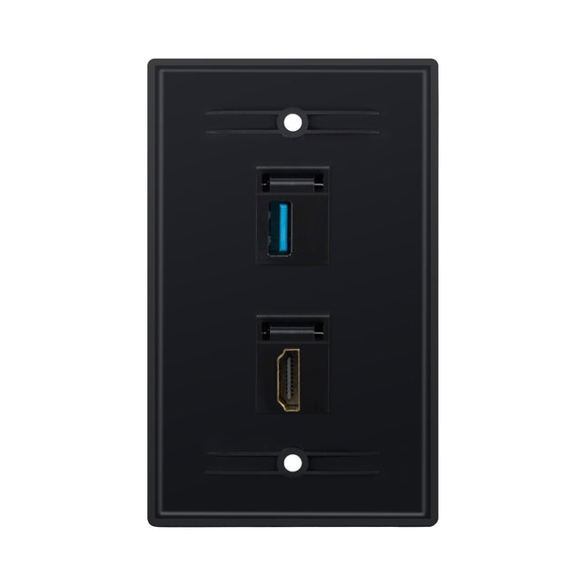 Dylux 2-Port Wall Plate-HDMI 2.0 (4K HDR) + USB 3.0 (Fast Charging)