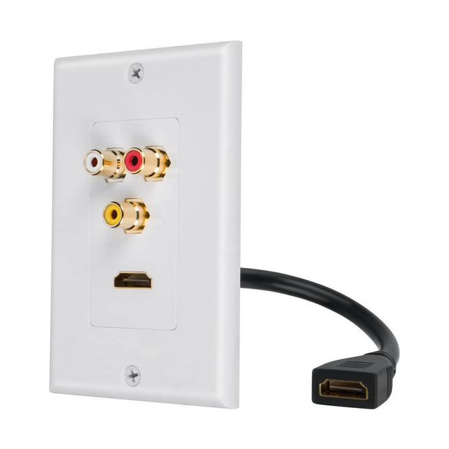 Dylux HDMI 2.0 Wall Plate with 3 Gold-Plated RCA Female-to-Female Adapters