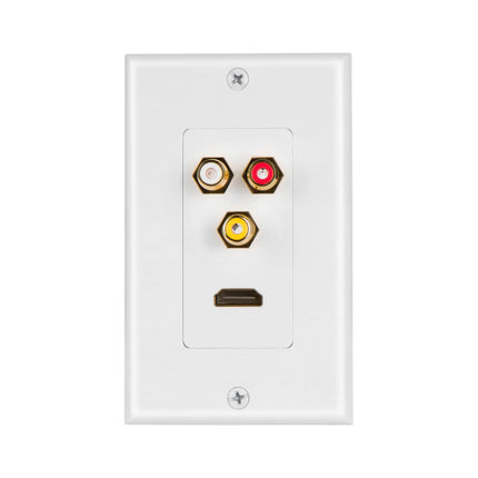Dylux HDMI 2.0 Wall Plate with 3 Gold-Plated RCA Female-to-Female Adapters