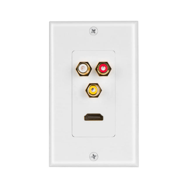 Dylux HDMI 2.0 Wall Plate with 3 Gold-Plated RCA Female-to-Female Adapters