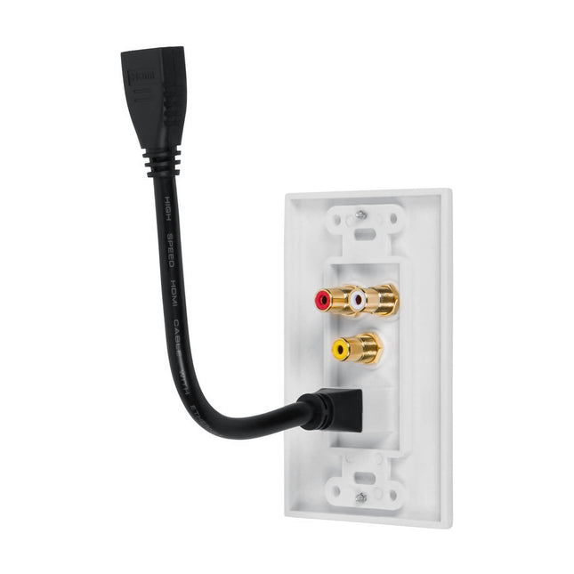 Dylux HDMI 2.0 Wall Plate with 3 Gold-Plated RCA Female-to-Female Adapters
