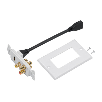 Dylux HDMI 2.0 Wall Plate with 3 Gold-Plated RCA Female-to-Female Adapters