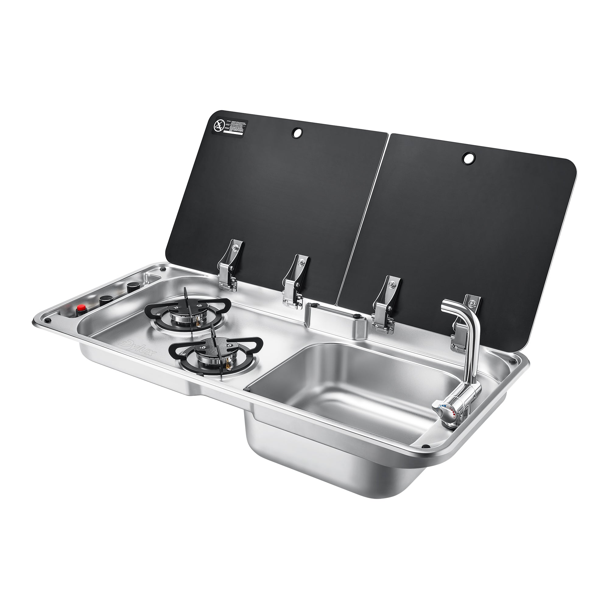 Dylux 2-Burner RV Gas Stove with Sink - Compact Outdoor Cooktop for Caravans and Campers
