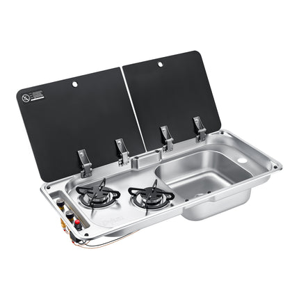 Dylux 2-Burner RV Gas Stove with Sink - Compact Outdoor Cooktop for Caravans and Campers