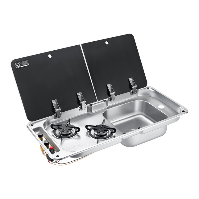 Dylux 2-Burner RV Gas Stove with Sink - Compact Outdoor Cooktop for Caravans and Campers