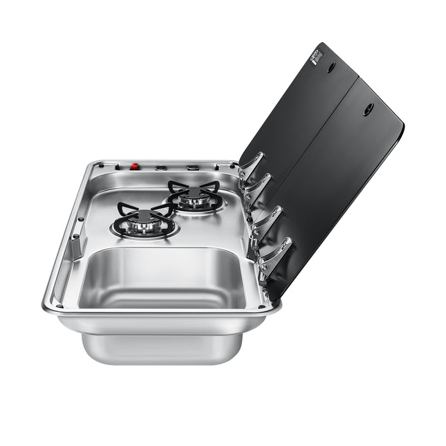 Dylux 2-Burner RV Gas Stove with Sink - Compact Outdoor Cooktop for Caravans and Campers