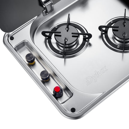 Dylux 2-Burner RV Gas Stove with Sink - Compact Outdoor Cooktop for Caravans and Campers