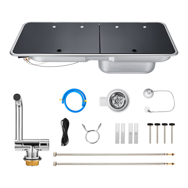 Dylux 2-Burner RV Gas Stove with Sink - Compact Outdoor Cooktop for Caravans and Campers