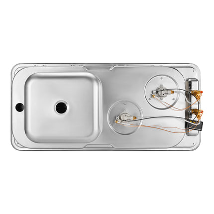 Dylux 2-Burner RV Gas Stove with Sink - Compact Outdoor Cooktop for Caravans and Campers