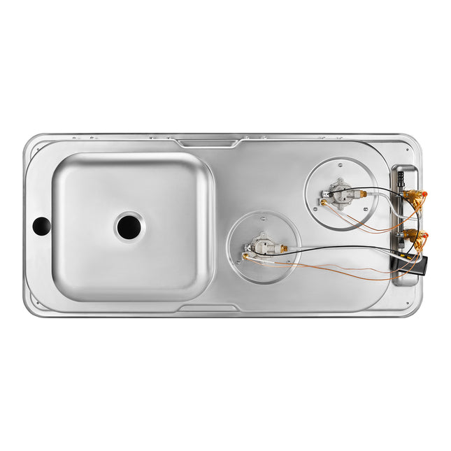 Dylux 2-Burner RV Gas Stove with Sink - Compact Outdoor Cooktop for Caravans and Campers