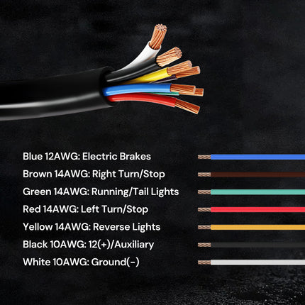 Dylux Heavy-Duty 7-Way Inline Trailer Cord – Bare Wire End (3FT, 4FT, 5FT, 6FT, 7FT, 8FT)