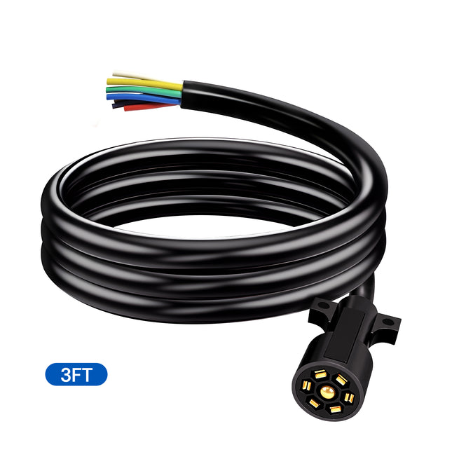 Dylux Heavy-Duty 7-Way Inline Trailer Cord – Bare Wire End (3FT, 4FT, 5FT, 6FT, 7FT, 8FT)
