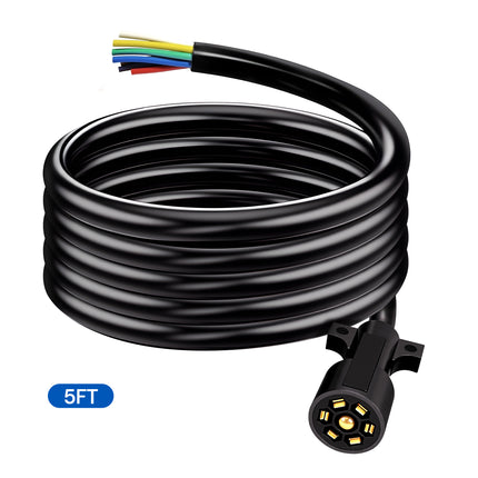 Dylux Heavy-Duty 7-Way Inline Trailer Cord – Bare Wire End (3FT, 4FT, 5FT, 6FT, 7FT, 8FT)