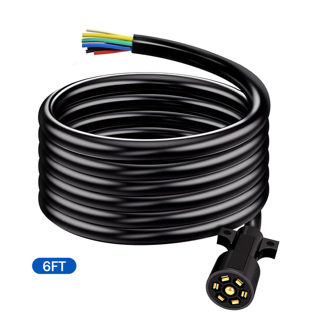 Dylux Heavy-Duty 7-Way Inline Trailer Cord – Bare Wire End (3FT, 4FT, 5FT, 6FT, 7FT, 8FT)