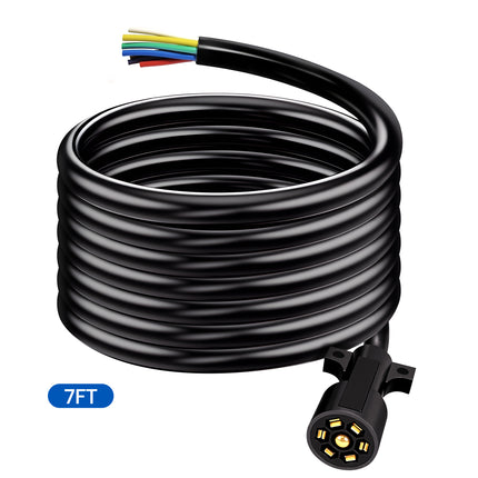 Dylux Heavy-Duty 7-Way Inline Trailer Cord – Bare Wire End (3FT, 4FT, 5FT, 6FT, 7FT, 8FT)